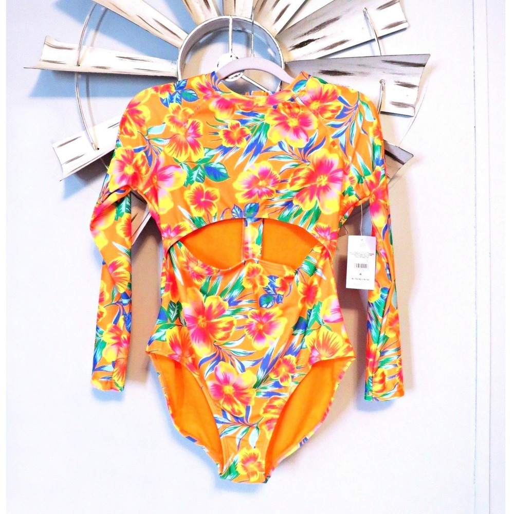 New Ocean Gear Once Piece Cut Out Rash Guard Swimsuit XL 14/16 Vibrant Colors